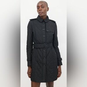 Burberry Black Quilted Mid Length Trench Coat US 8